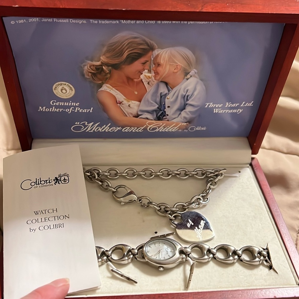 Genuine Mother of pearl mother and child watch and #1 Mom bracelet set